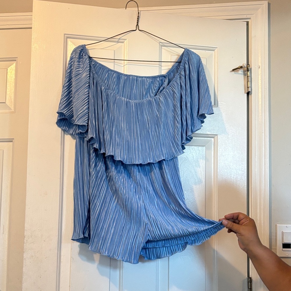 Blue Off-Shoulder Women's Romper